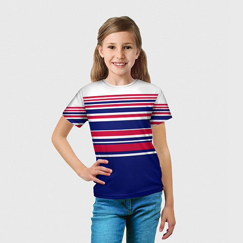 Детская футболка Красные и синие полосы на белом фоне / 3D-принт – фото 5