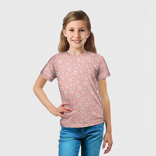 Детская футболка Цветочный паттерн нежный персиковый / 3D-принт – фото 5