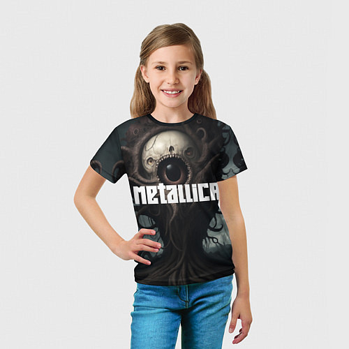 Детская футболка Металлика на фоне одноглазого рок монстра / 3D-принт – фото 5