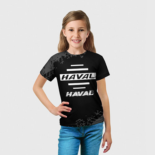 Детская футболка Haval speed на темном фоне со следами шин / 3D-принт – фото 5
