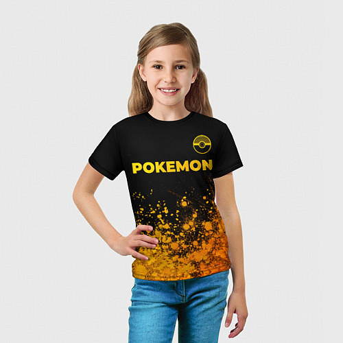 Детская футболка Pokemon - gold gradient: символ сверху / 3D-принт – фото 5