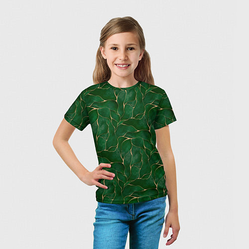 Детская футболка Зеленый камуфляж с золотом / 3D-принт – фото 5
