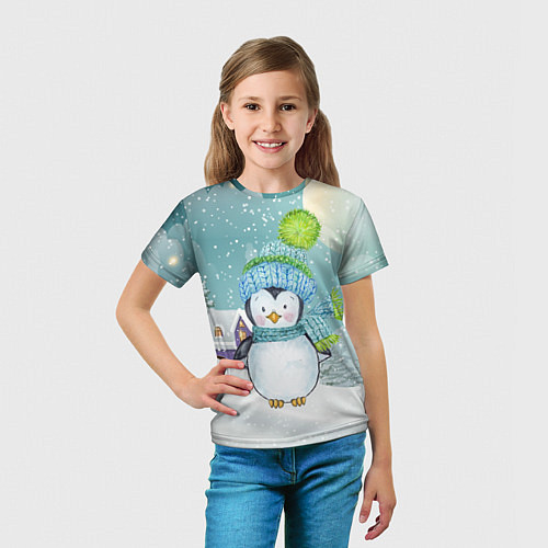 Детская футболка Новогодний пингвин / 3D-принт – фото 5