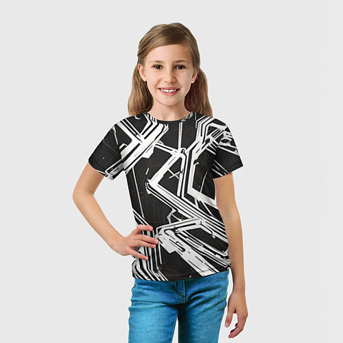Детская футболка Белые полосы на чёрном фоне / 3D-принт – фото 5