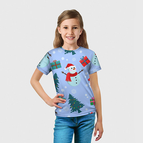 Детская футболка Снеговики с новогодними подарками паттерн / 3D-принт – фото 5