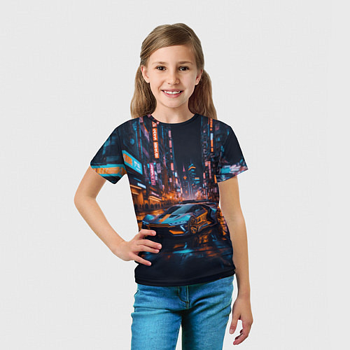Детская футболка Спорткар в оранжевых тенях / 3D-принт – фото 5