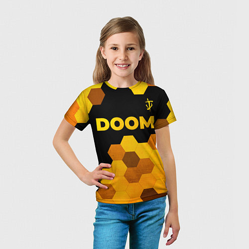 Детская футболка Doom - gold gradient: символ сверху / 3D-принт – фото 5