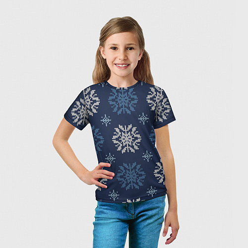 Детская футболка Снежинки спицами - узоры зимы / 3D-принт – фото 5