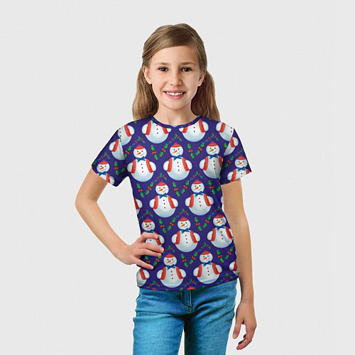 Детская футболка Милые снеговики - зимний узор / 3D-принт – фото 5