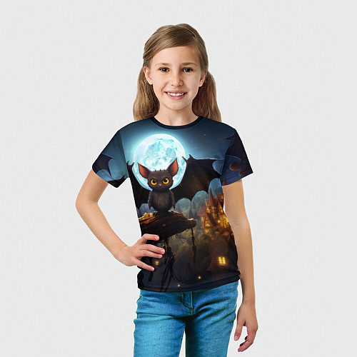 Детская футболка Летучая мышка на фоне луны и замка / 3D-принт – фото 5
