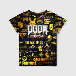 Футболка детская Doom золотые логотипы игр, цвет: 3D-принт