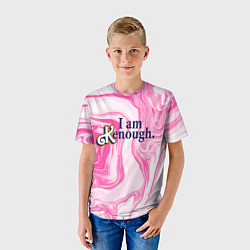 Футболка детская I am kenough - розовые разводы краски, цвет: 3D-принт — фото 2