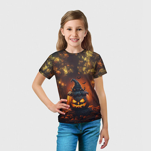 Детская футболка Хэллоуинская тыква в шляпе / 3D-принт – фото 5