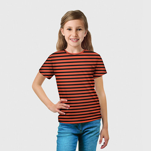 Детская футболка Полосатый красно-оранжевый и чёрный / 3D-принт – фото 5