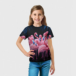 Футболка детская Стая розовых фламинго в темноте, цвет: 3D-принт — фото 2