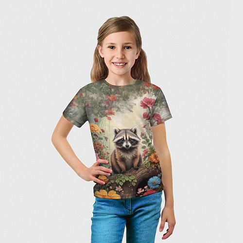 Детская футболка Милый енот в лесу / 3D-принт – фото 5