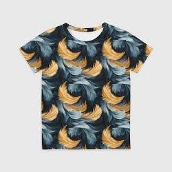 Футболка детская Перья желтые серые паттерн, цвет: 3D-принт