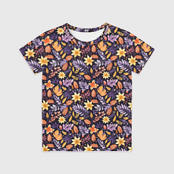 Футболка детская Паттерн из листочков и цветочков, цвет: 3D-принт