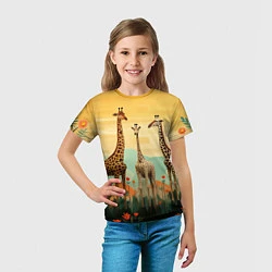 Футболка детская Три жирафа в стиле фолк-арт, цвет: 3D-принт — фото 2