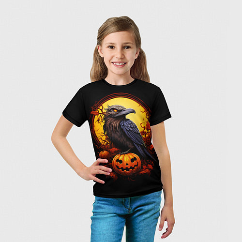 Детская футболка Halloween - ворон и тыква / 3D-принт – фото 5