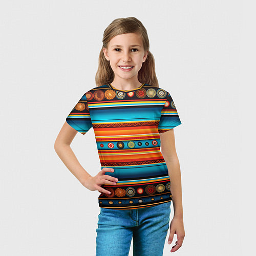 Детская футболка Этнический узор в горизонтальную полоску / 3D-принт – фото 5