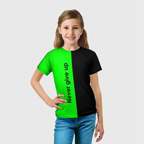 Детская футболка Never give up мотивация красно-зелёный / 3D-принт – фото 5