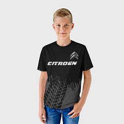 Футболка детская Citroen speed на темном фоне со следами шин посере, цвет: 3D-принт — фото 2