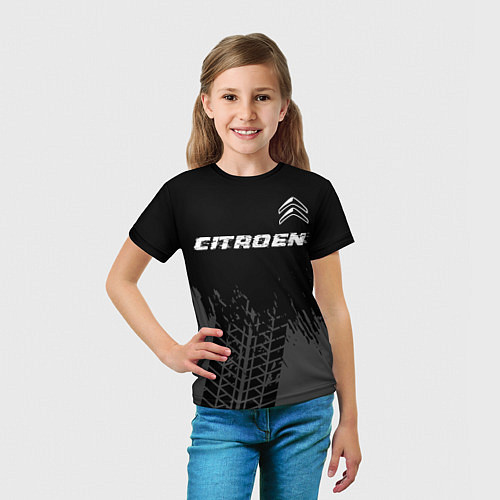 Детская футболка Citroen speed на темном фоне со следами шин посере / 3D-принт – фото 5
