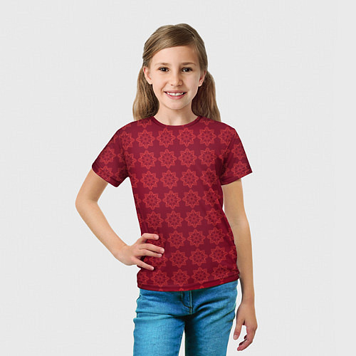 Детская футболка Цветочный стилизованный паттерн бордовый / 3D-принт – фото 5