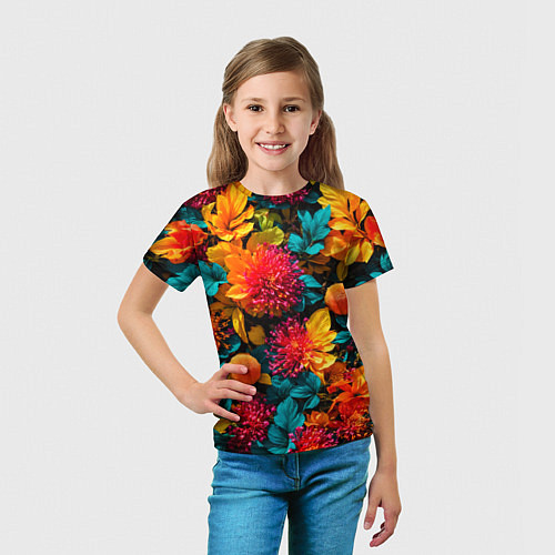 Детская футболка Яркие шикарные цветы узор / 3D-принт – фото 5