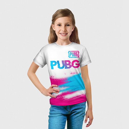 Детская футболка PUBG neon gradient style посередине / 3D-принт – фото 5