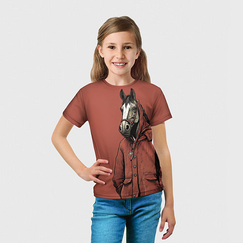 Детская футболка Конь в красном пальто / 3D-принт – фото 5