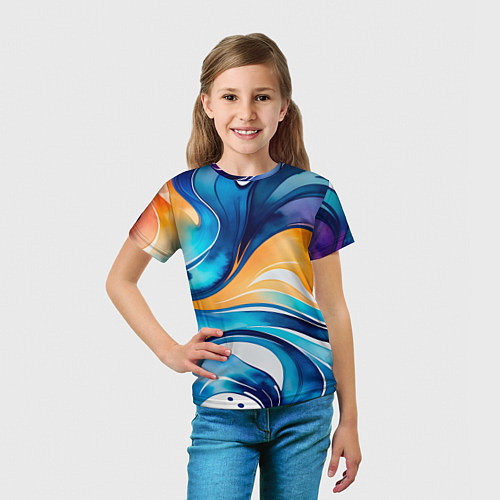 Детская футболка Линейная красочная абстракция / 3D-принт – фото 5