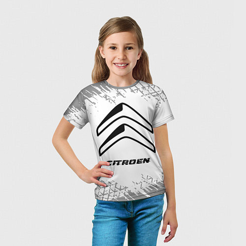 Детская футболка Citroen speed на светлом фоне со следами шин / 3D-принт – фото 5