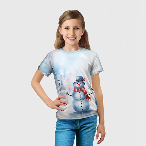 Детская футболка Новогодний день со снеговиком / 3D-принт – фото 5