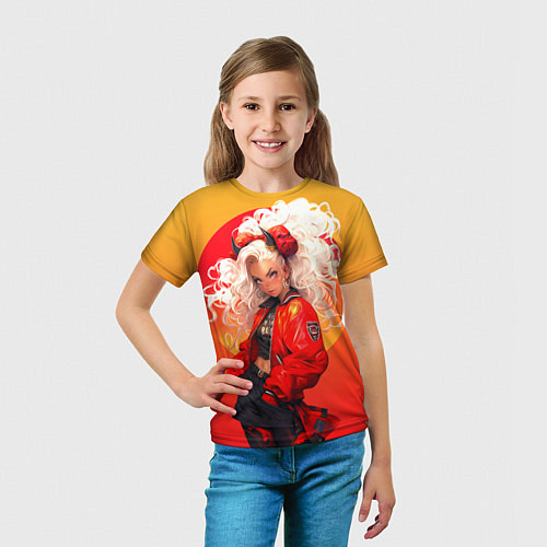 Детская футболка Девушка-демон от нейросети - желто-красный градиен / 3D-принт – фото 5