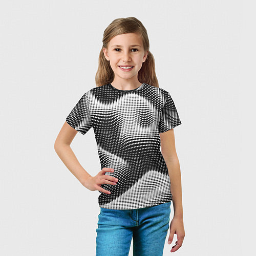 Детская футболка Чёрно белый точечный абстрактный фон / 3D-принт – фото 5