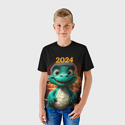 Футболка детская Зеленый дракон 2024, цвет: 3D-принт — фото 2