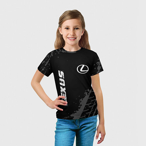 Детская футболка Lexus speed на темном фоне со следами шин вертикал / 3D-принт – фото 5