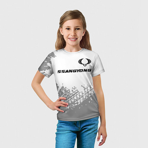 Детская футболка SsangYong speed на светлом фоне со следами шин пос / 3D-принт – фото 5