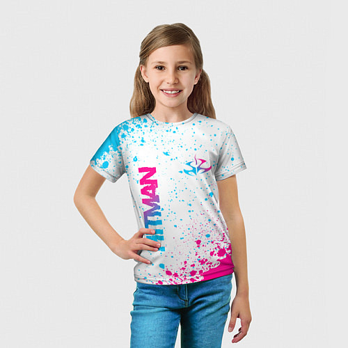 Детская футболка Hitman neon gradient style вертикально / 3D-принт – фото 5