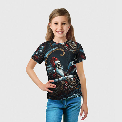 Детская футболка Новогодний патерн со скелетом Санты / 3D-принт – фото 5