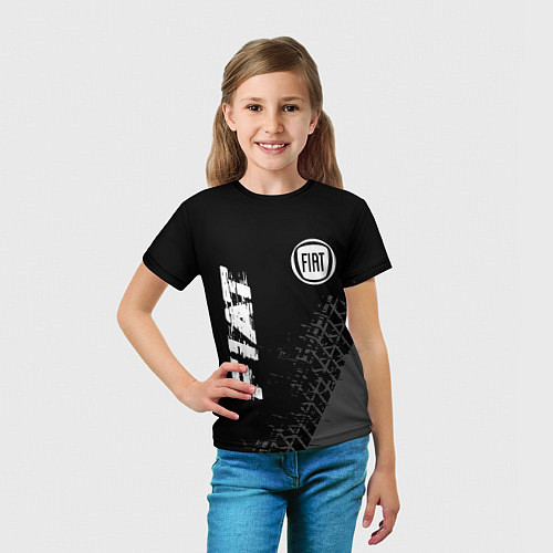 Детская футболка Fiat speed на темном фоне со следами шин вертикаль / 3D-принт – фото 5