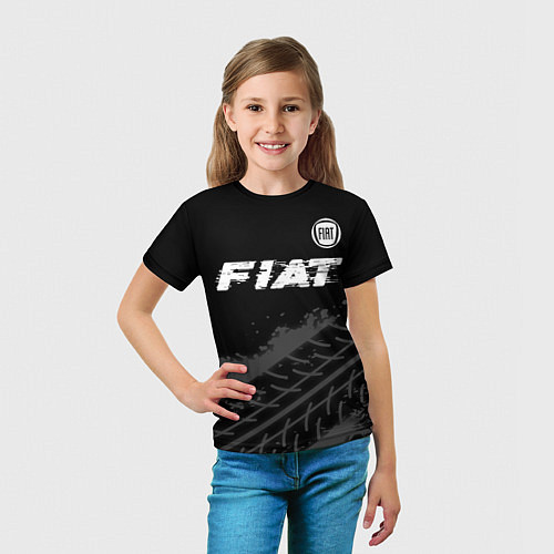 Детская футболка Fiat speed на темном фоне со следами шин посередин / 3D-принт – фото 5