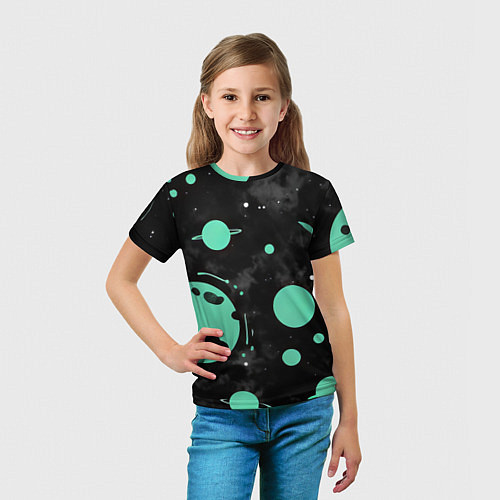 Детская футболка Чёрно-мятный космос от нейросети / 3D-принт – фото 5
