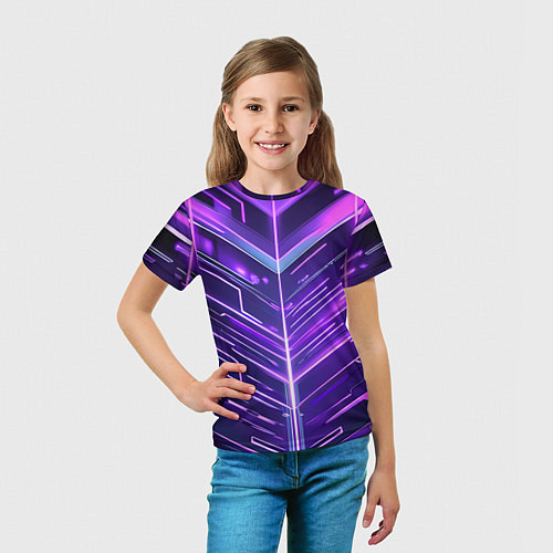 Детская футболка Фиолетовые неон полосы киберпанк / 3D-принт – фото 5