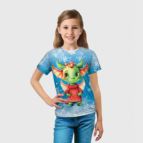 Детская футболка Милый дракошка в свитере / 3D-принт – фото 5