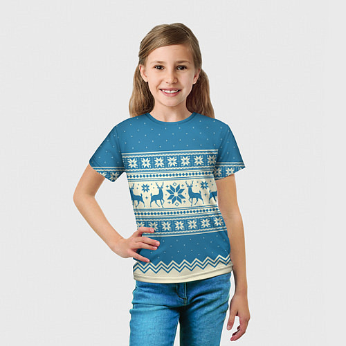 Детская футболка Sweater with deer on a blue background / 3D-принт – фото 5