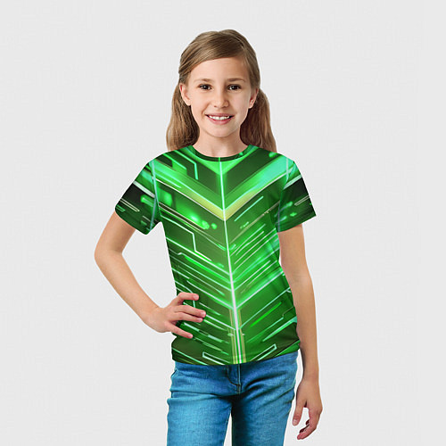 Детская футболка Зелёные неон полосы киберпанк / 3D-принт – фото 5