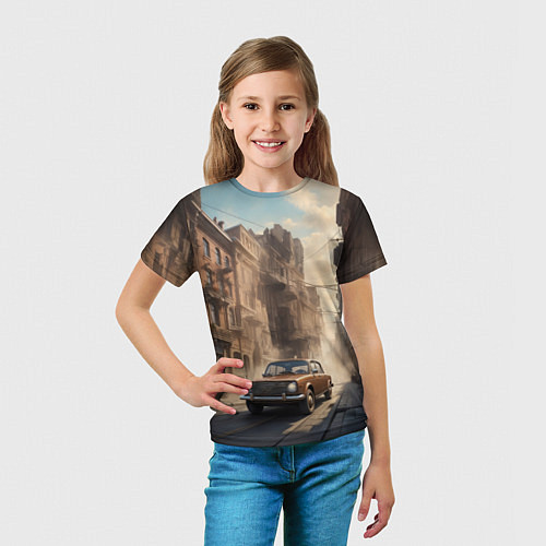 Детская футболка Автопробег по пыльному городу / 3D-принт – фото 5